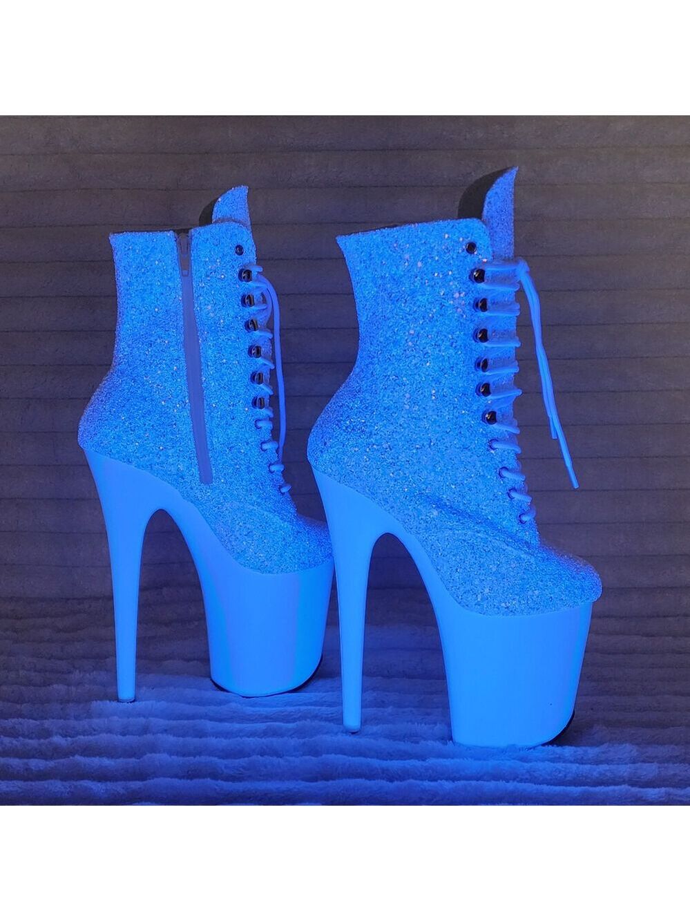 NIB Adore White Ice UV Glitter 7" Heel Platform Ankle Boots US 1020LG